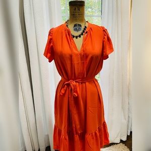 Orange tie waist dress. Great for gameday!